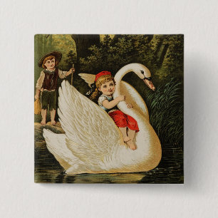 Hansel, Gretel en Swan Vierkante Button 5,1 Cm