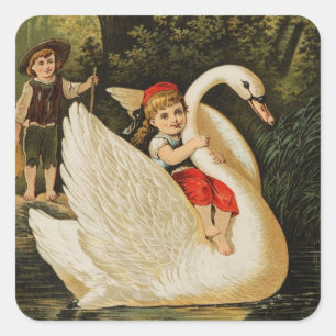 Hansel, Gretel en Swan Vierkante Sticker
