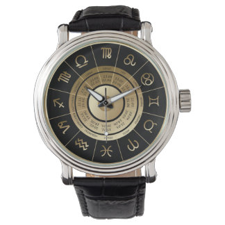 HANSOM BLACK & GOLD ZODIAC SIGN WRIST WATCH HORLOGE