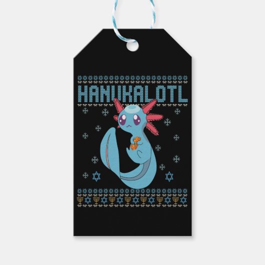 Hanukalotl Funny Axolotl Hanukkah Ugly Sweater Cadeaulabel (Voorkant)