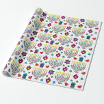 Hanukiah Hanukkah Menorah Colorful Fun Cadeaupapier<br><div class="desc">Hanukiah, Hanukkah Menorah verpakkingspapier. Colorful leuk inpakpapier gevuld met tekeningen van Star of Davids, cadeaus, harten en Hanukiahs! De achtergrondkleur kan uit worden veranderd! Papier: Papier met matte ompakkenZorg ervoor dat elk cadeau dat u geeft een laag liefde heeft door aangepast papier te maken. Ons pakpapier is verkrijgbaar in vier...</div>