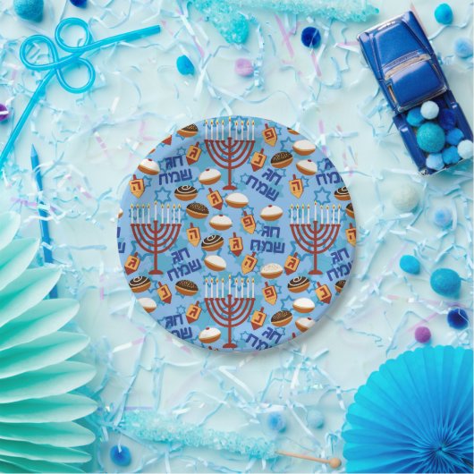 Hanukiahs, Menorahs en het Patroon van kaarsen Papieren Bordje (Feest)