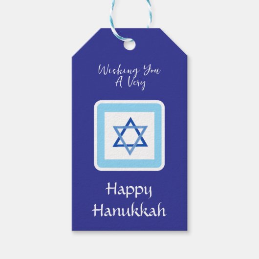 HANUKKA bericht Blauw Cadeaulabel (Voorkant)