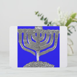 Hanukka blauwe en zilveren menorah feestdagenkaart