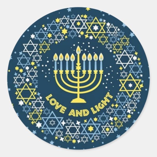 Hanukka Menora Davidster Krans Ronde Sticker (Voorkant)