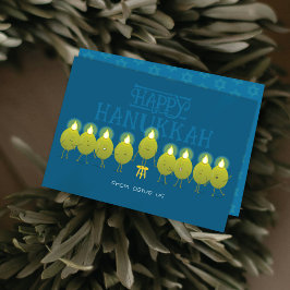 Hanukka Menora Olijven | Teal Blauwe Groep Feestdagenkaart