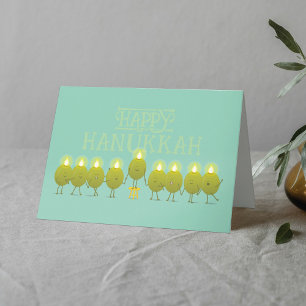 Hanukka Menora Olijven, Teal Groen Gevouwen Groep Kaart