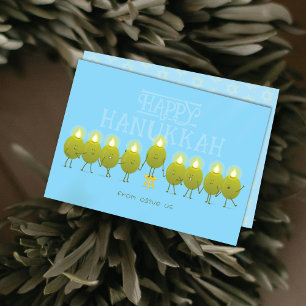 Hanukka Menorah Olijven Baby Blauwe Groep Feestdagenkaart
