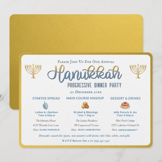 Hanukka Progressief Diner Feest Uitnodiging (Voorkant / Achterkant)