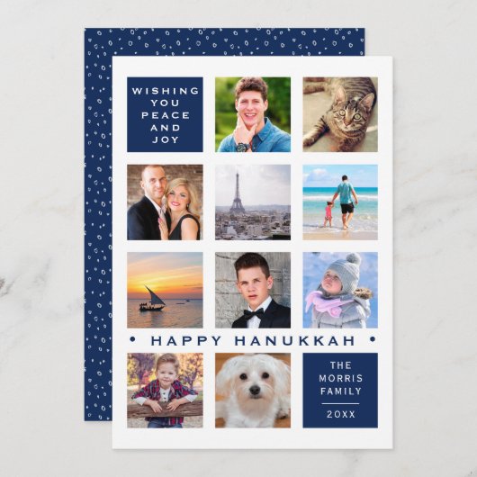 Hanukkah 12 Foto Modern Custom Collage Feestdagenkaart (Voorkant / Achterkant)