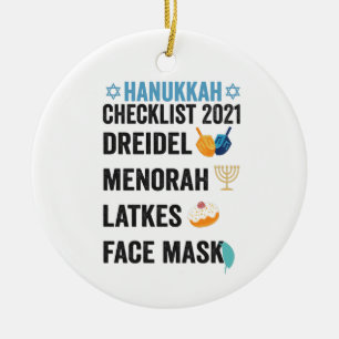 Hanukkah 2021 Checklist Dreidel Menorah Face mask Keramisch Ornament
