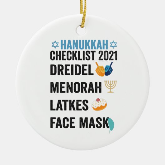 Hanukkah 2021 Checklist Dreidel Menorah Face mask Keramisch Ornament (Voorkant)