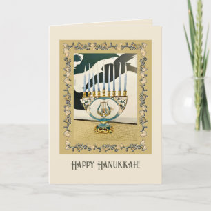 Hanukkah 2-kaart met menorah/ grens bedankkaart