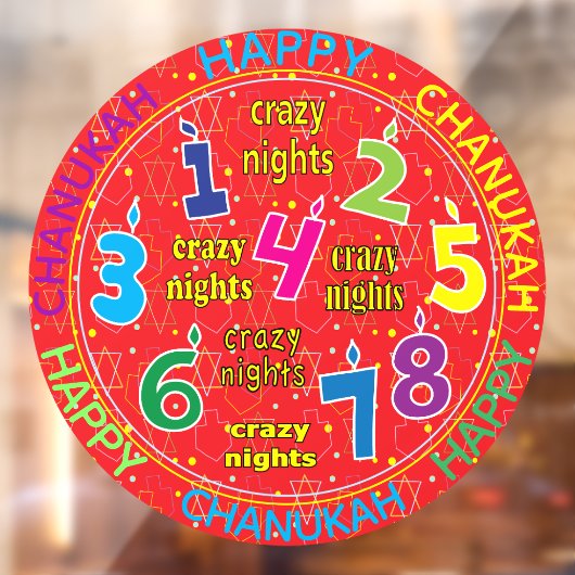Hanukkah 8 Crazy Nights Window Cling Raamsticker (Vel 2)