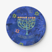 Hanukkah Aqua Menorah Star van David op Blue Papieren Bordje (Voorkant)