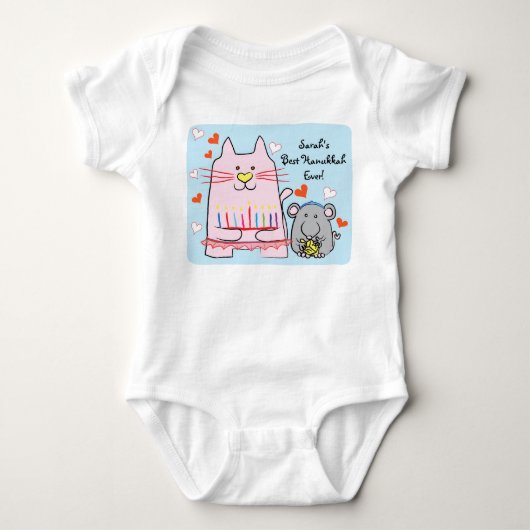 Hanukkah Baby Jersey Body Suit/Kat en Muis Romper (Voorkant)