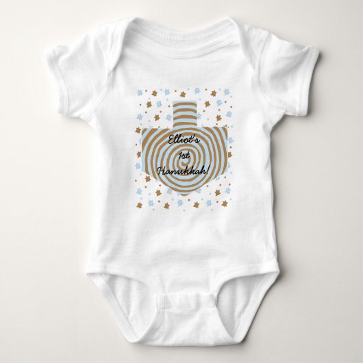 Hanukkah Baby Jersey Bodysuit is gepersonaliseerd. (Voorkant)
