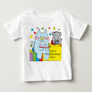 Hanukkah Baby T-Shirt Blue Cat and Mouse