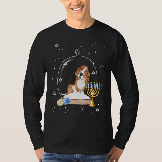 Hanukkah Basset Hound Dog Snow Globe Pajama T-shirt (Voorkant)