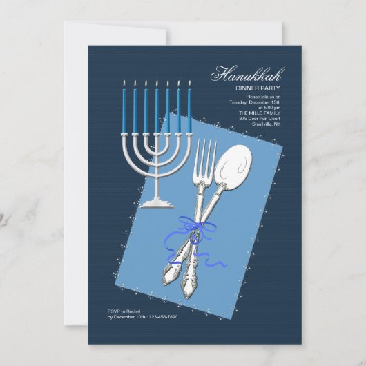 Hanukkah Bestek Dinertafel Uitnodiging (Voorkant)