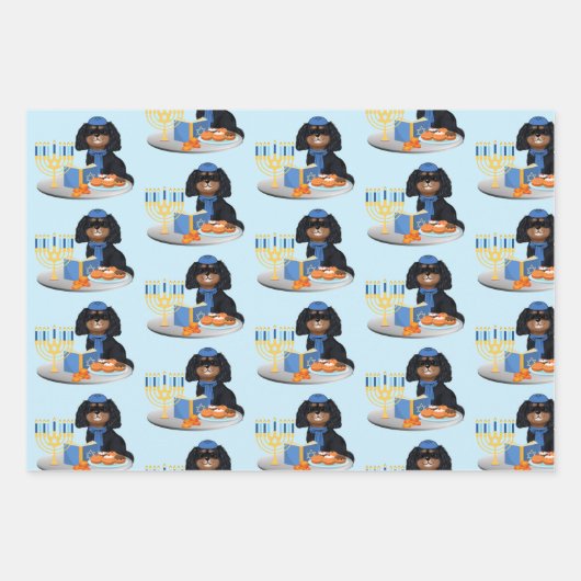 Hanukkah Black en Tan Cavalier King Charles Spani Inpakpapier Vel (Voorkant)
