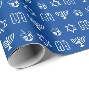 Hanukkah blauw en joods vakantiepatroon cadeaupapier