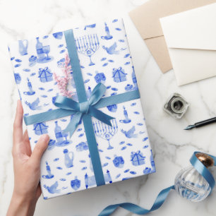 Hanukkah Blauw Inpakpapier