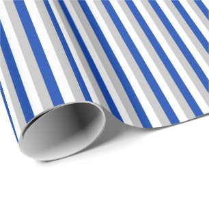 Hanukkah Blauw, Mat Zilver, Witte Verticale Streep Cadeaupapier