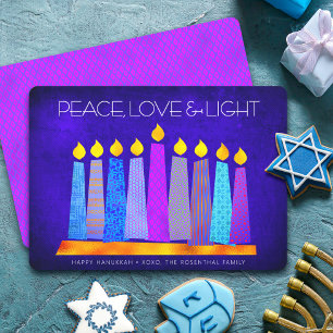 Hanukkah Blauwe Boho Patroon Kaars Vrede Liefde Li Feestdagenkaart