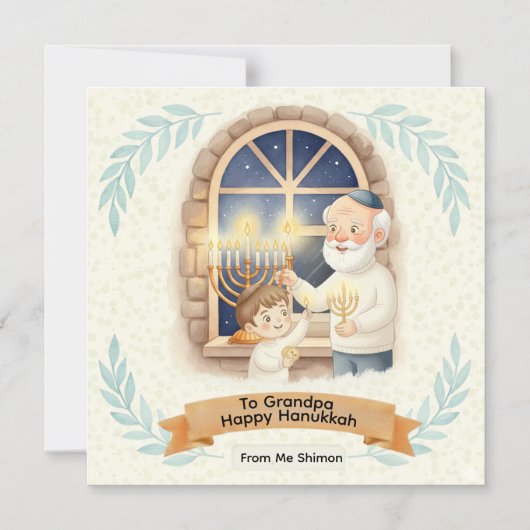 Hanukkah Blessing - Grandfather and Child Magnetische Uitnodiging (Voorkant)