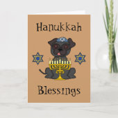 Hanukkah Blessings-Cute Pug met Menorah Feestdagen Kaart (Voorkant)