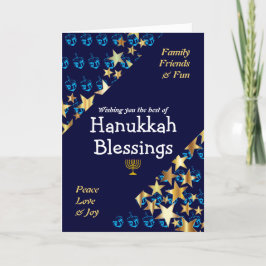 HANUKKAH BLESSINGS Dreidel Menorah Stars Religieuz Feestdagen Kaart
