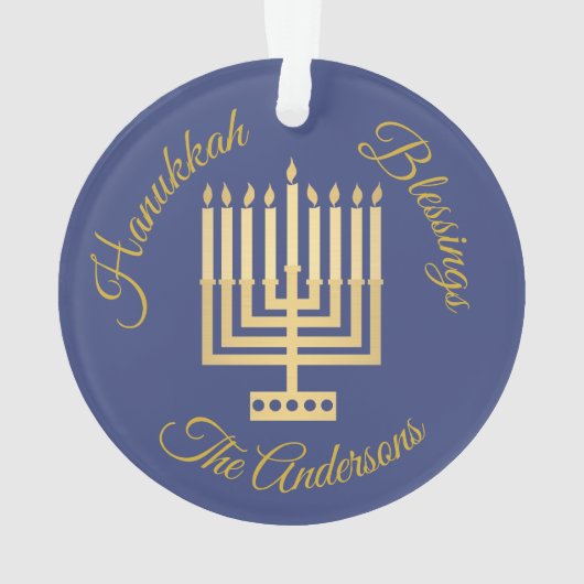 Hanukkah Blessings Gold Menorah gepersonaliseerd Ornament (achterkant)