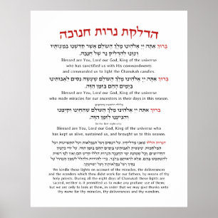 Hanukkah Blessings Hebrew English Lighting Candles Poster