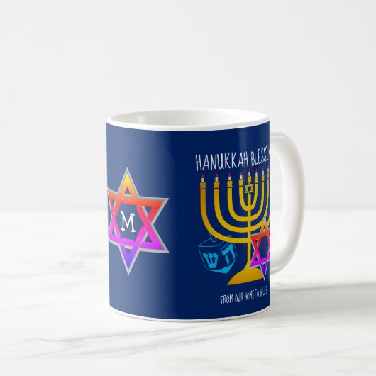 Hanukkah Blessings Monogram Koffiemok (Voorkant rechts)