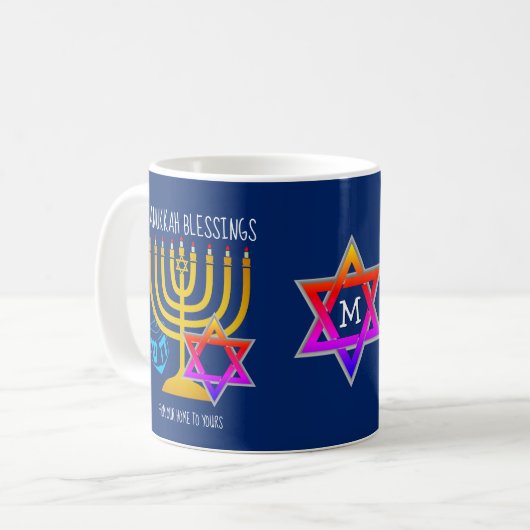 Hanukkah Blessings Monogram Koffiemok (Voorkant links)