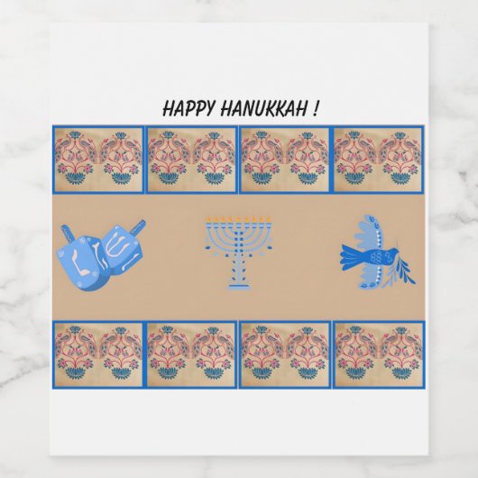 Hanukkah bloem thema menorah duif wijn etiket (Enkel label)