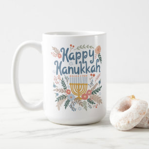 Hanukkah Bloemen Handgetekende Kunst Koffiemok