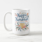Hanukkah Bloemen Handgetekende Kunst  Koffiemok (Links)