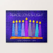 Hanukkah Blue Boho Candle Pattern Peace Love Light Legpuzzel (Horizontaal)