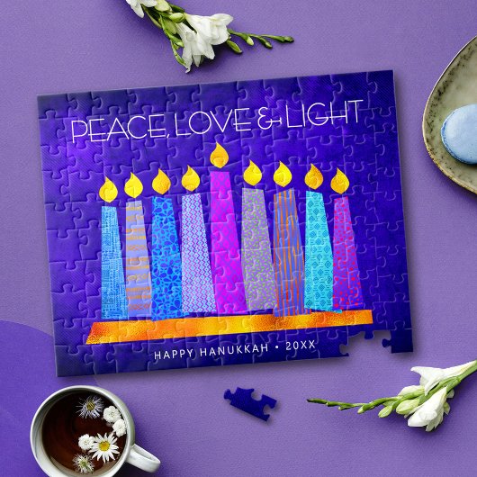 Hanukkah Blue Boho Candle Pattern Peace Love Light Legpuzzel