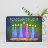 Hanukkah Blue Boho Candles Green Peace Love Light Feestdagenkaart (Staand voorkant)