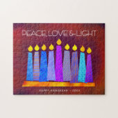 Hanukkah Blue Boho Candles on Red Peace Love Light Legpuzzel (Horizontaal)
