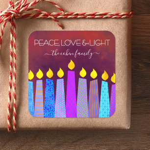 Hanukkah Blue Boho Candles Red Peace Love Light Vierkante Sticker