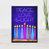 Hanukkah Blue Boho Pattern Candle Peace Love Light Feestdagen Kaart (Voorkant)