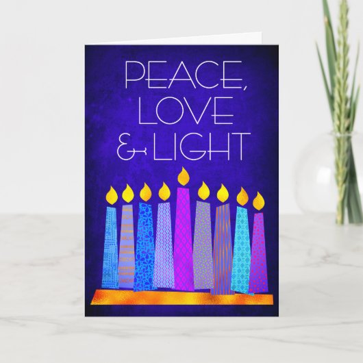 Hanukkah Blue Boho Pattern Candle Peace Love Light Feestdagen Kaart (Voorkant)