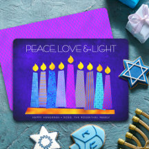 Hanukkah Blue Boho Pattern Candle Peace Love Light