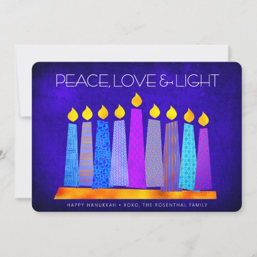 Hanukkah Blue Boho Pattern Candle Peace Love Light Feestdagenkaart (Voorkant)