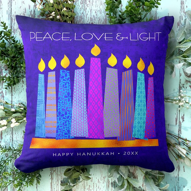 Hanukkah Blue Boho Pattern Candle Peace Love Light Kussen (Creator heeft geüpload)