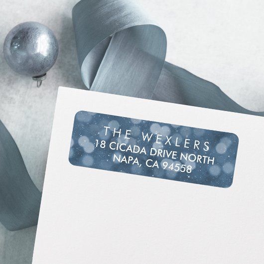 Hanukkah Blue Bokeh Return Address Etiket
